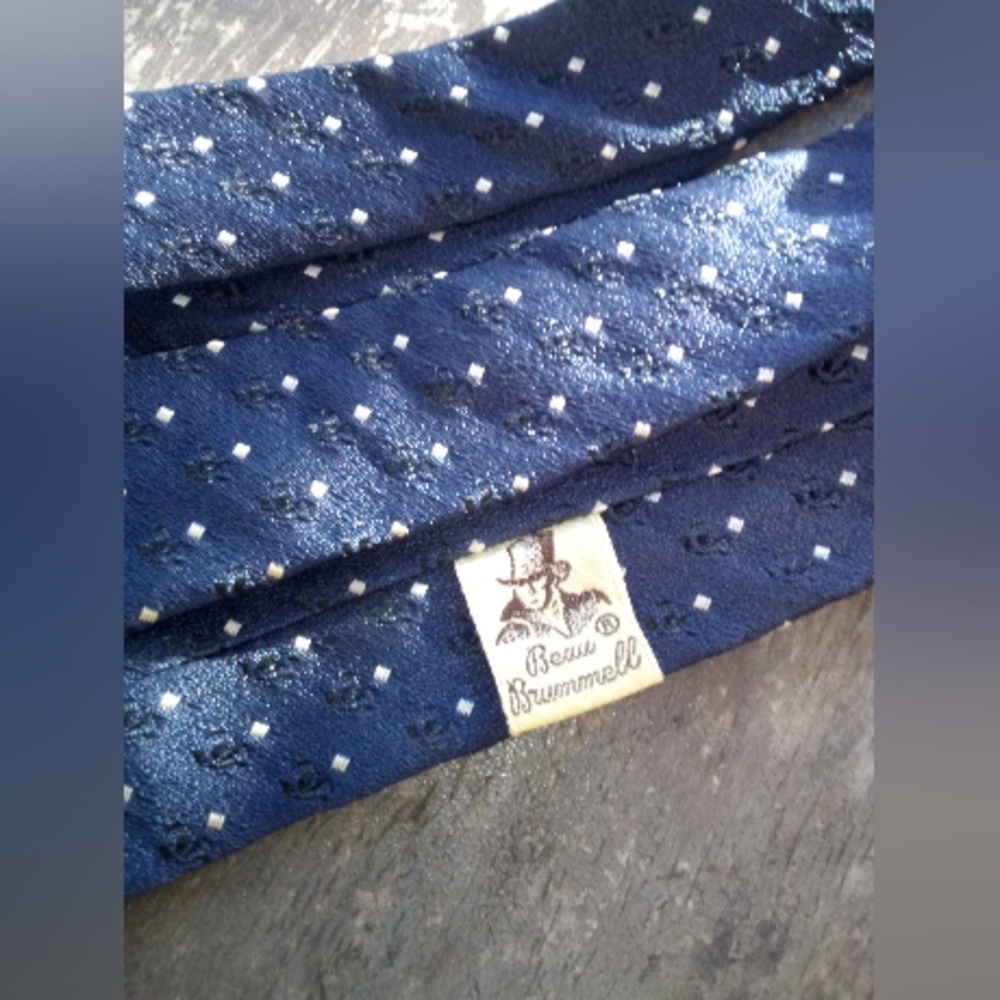 Vintage Beau Brummell  Blue Skinny Polka Dot Tie - Picture 9 of 16